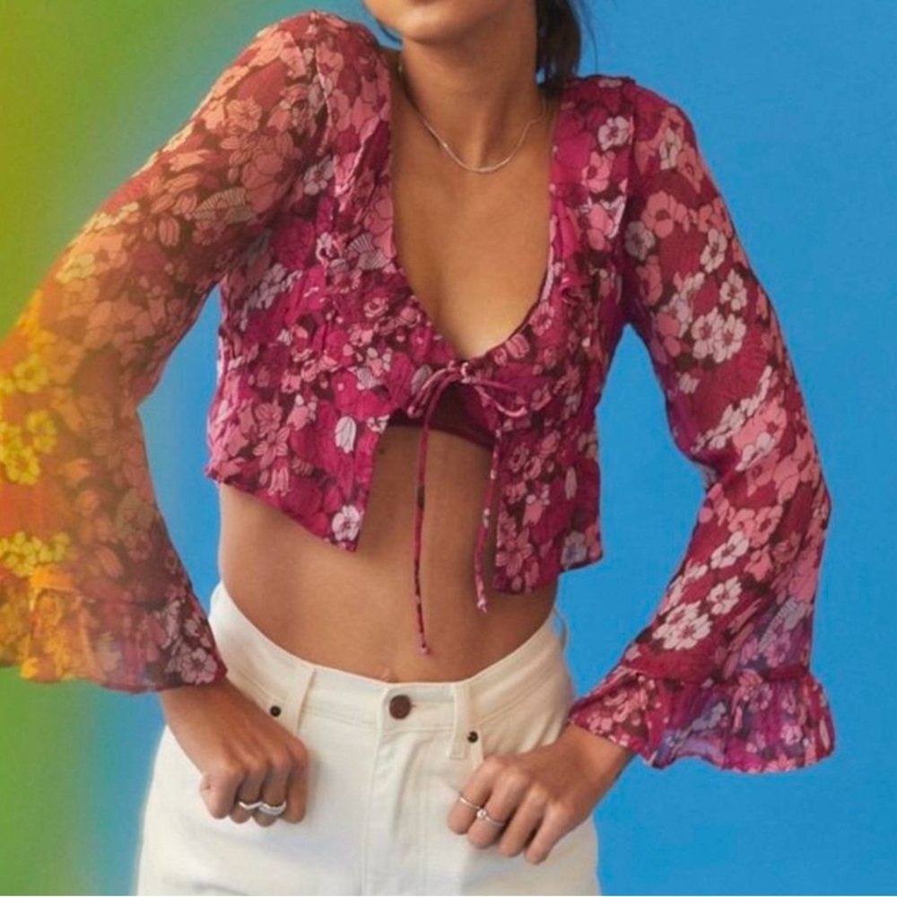 Urban Outfitters Juliet Floral Tie-Front Blouse
